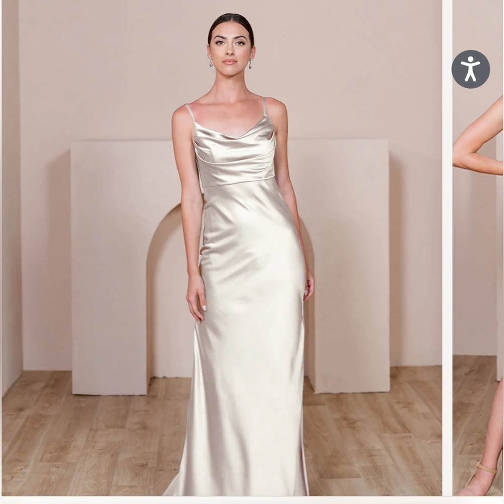 Soft Champagne Skye Satin Revelry Bridesmaid Dress